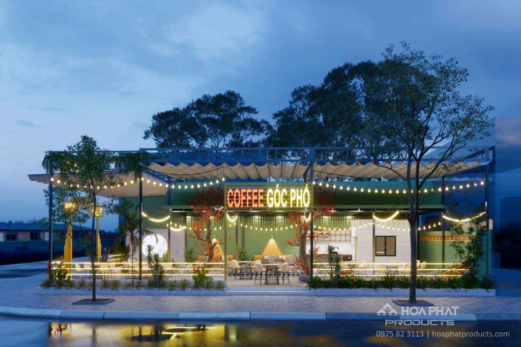 Mái bạt xếp quán cafe rất đa dạng về kiểu dáng và màu sắc