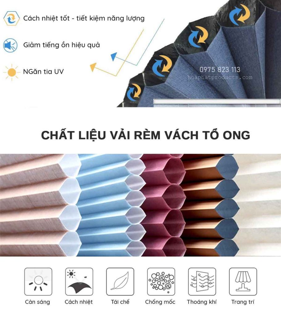 Rèm tổ ong chất liệu vải polyester cách nhiệt