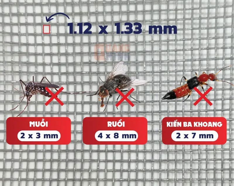 Kích thước ô lưới chống muỗi sợi thủy tinh